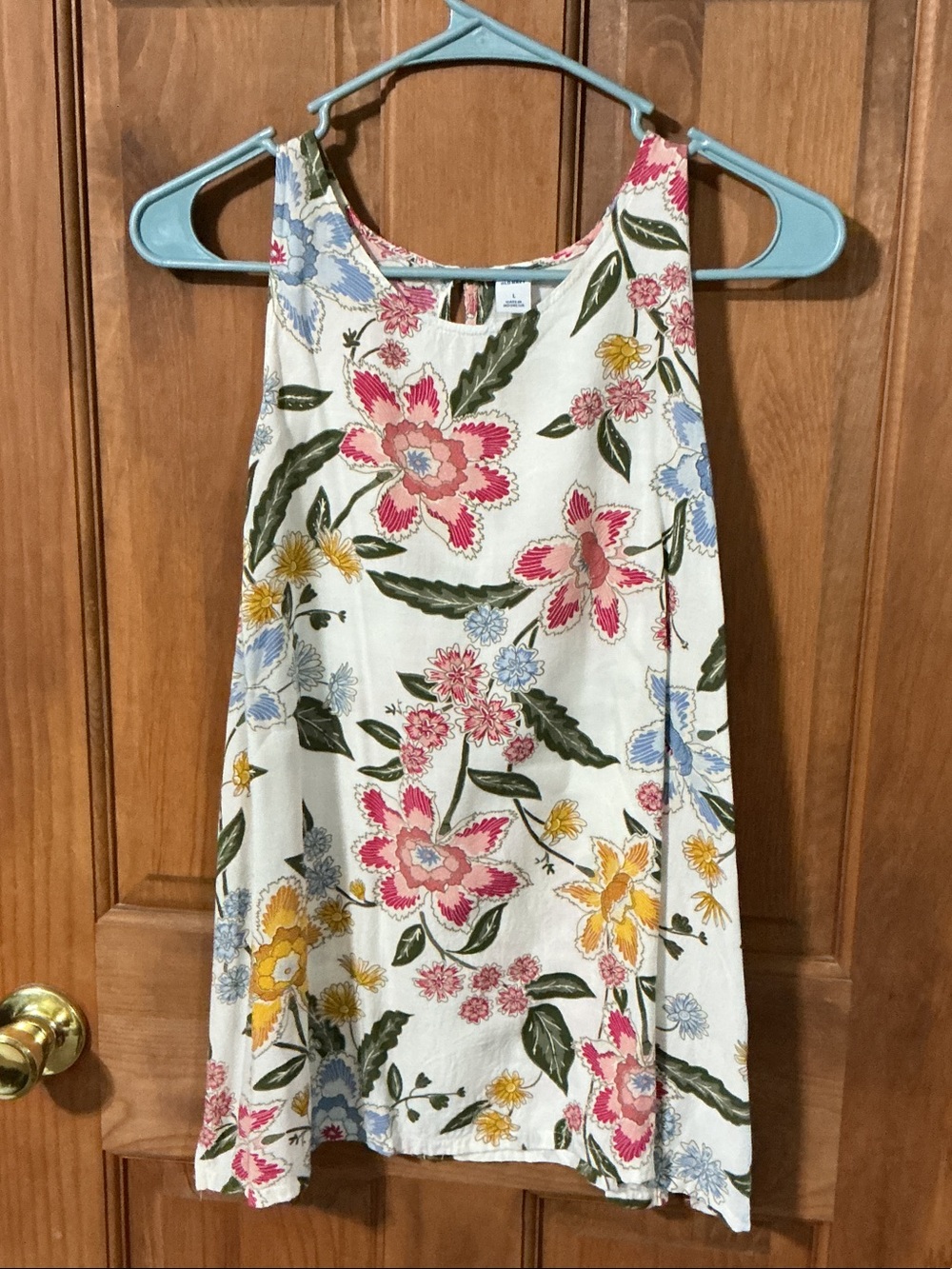 Old Navy Floral Tank Dress in White with Pink, Yellow & Blue Flowers